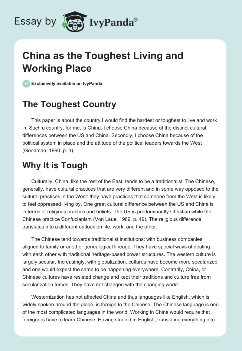 China as the Toughest Living and Working Place. Page 1
