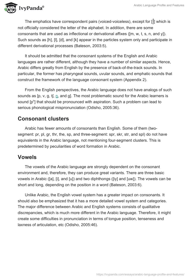 Arabic Language Profile and Features. Page 3