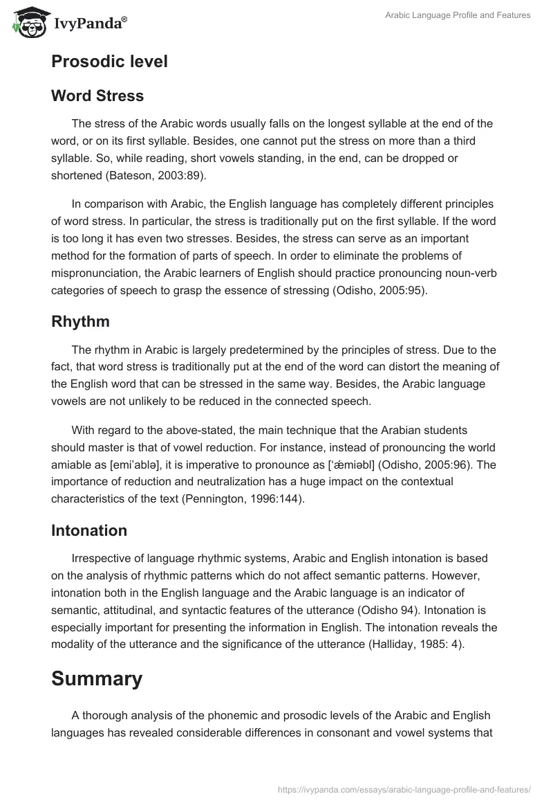 Arabic Language Profile and Features. Page 4