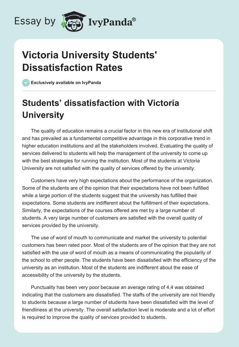 Victoria University Students' Dissatisfaction Rates. Page 1