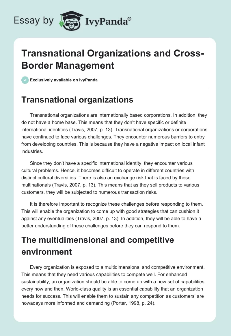 Transnational Organizations and Cross-Border Management. Page 1