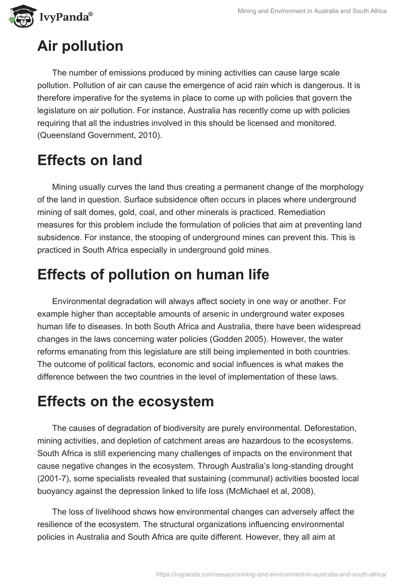 Mining and Environment in Australia and South Africa. Page 2