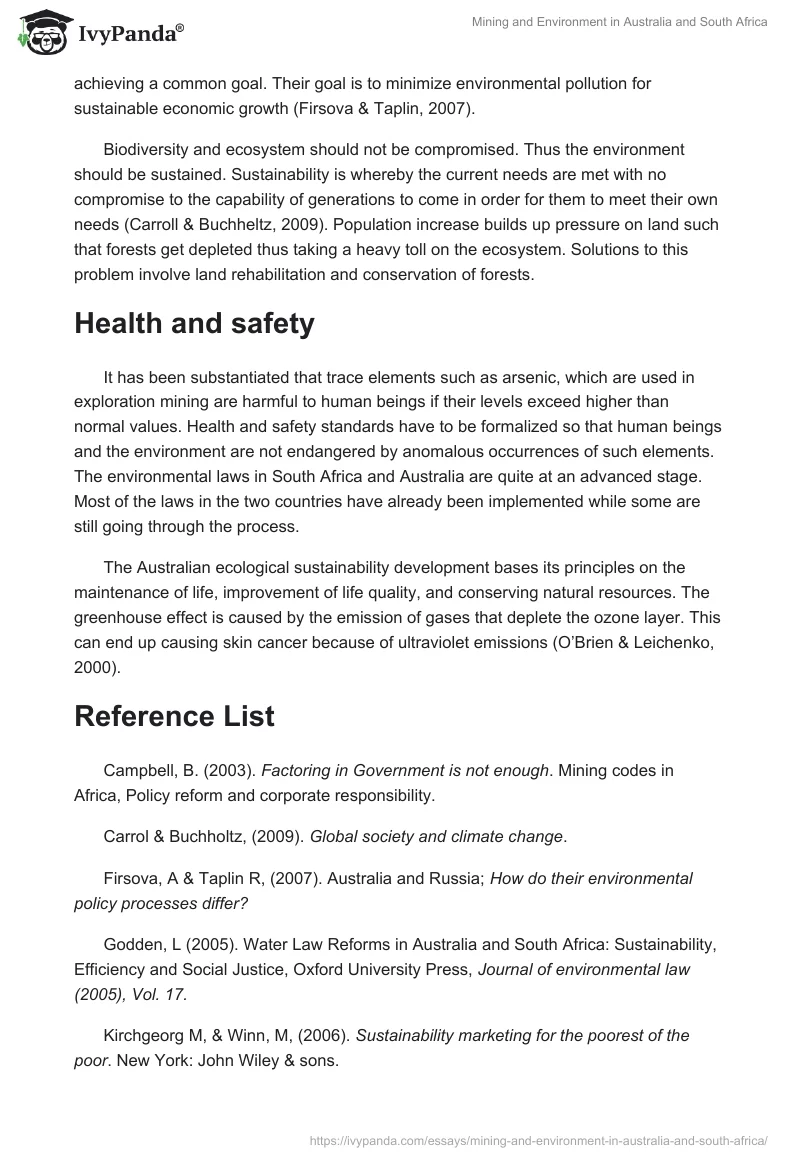 Mining and Environment in Australia and South Africa. Page 3