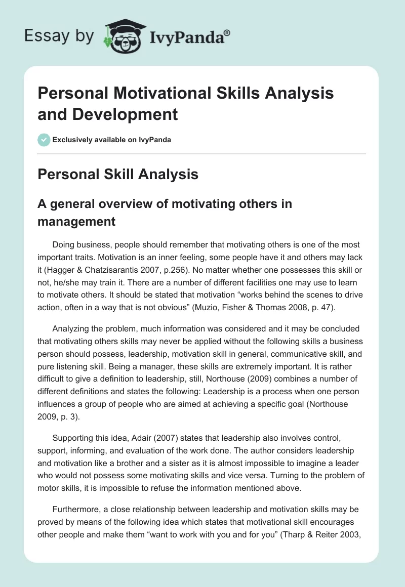 Personal Motivational Skills Analysis and Development. Page 1