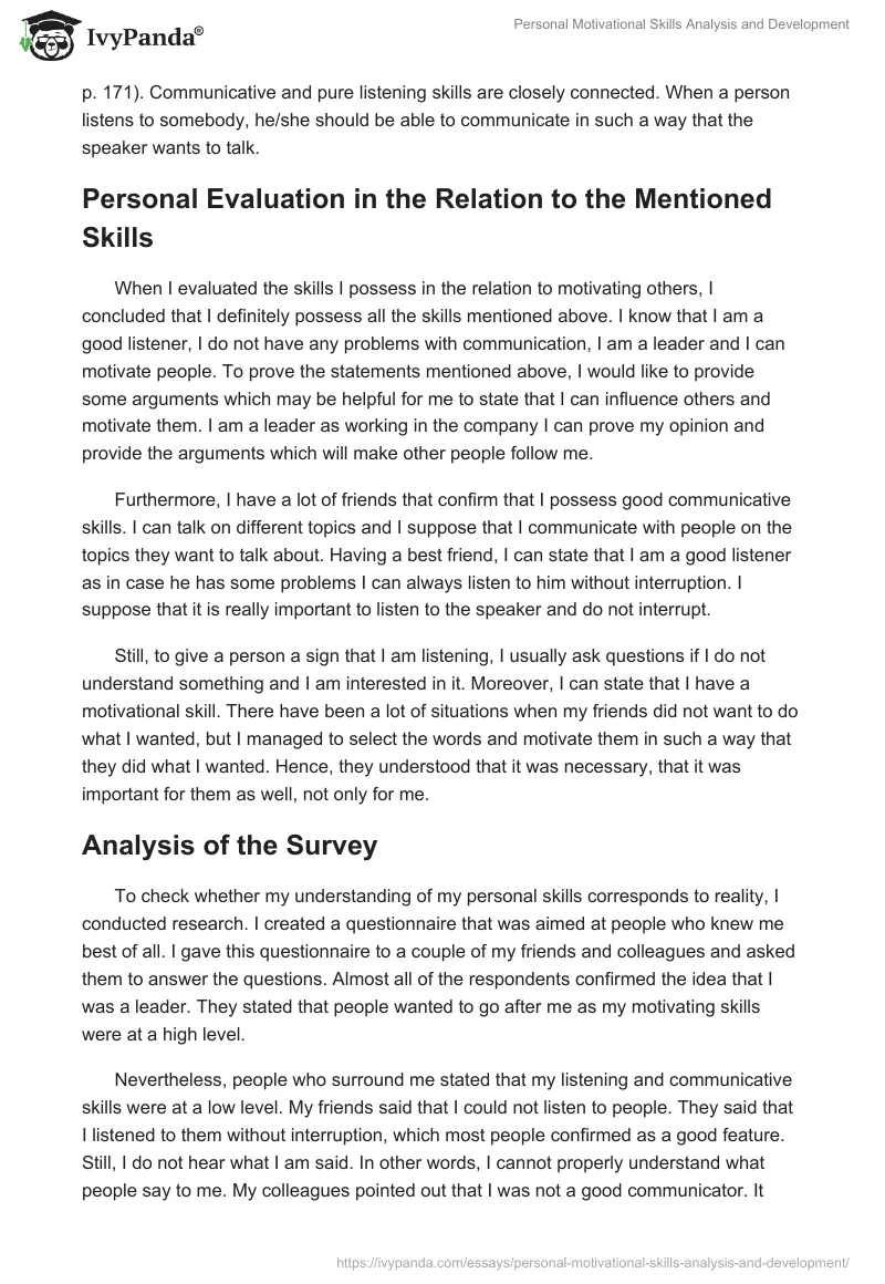Personal Motivational Skills Analysis and Development. Page 2