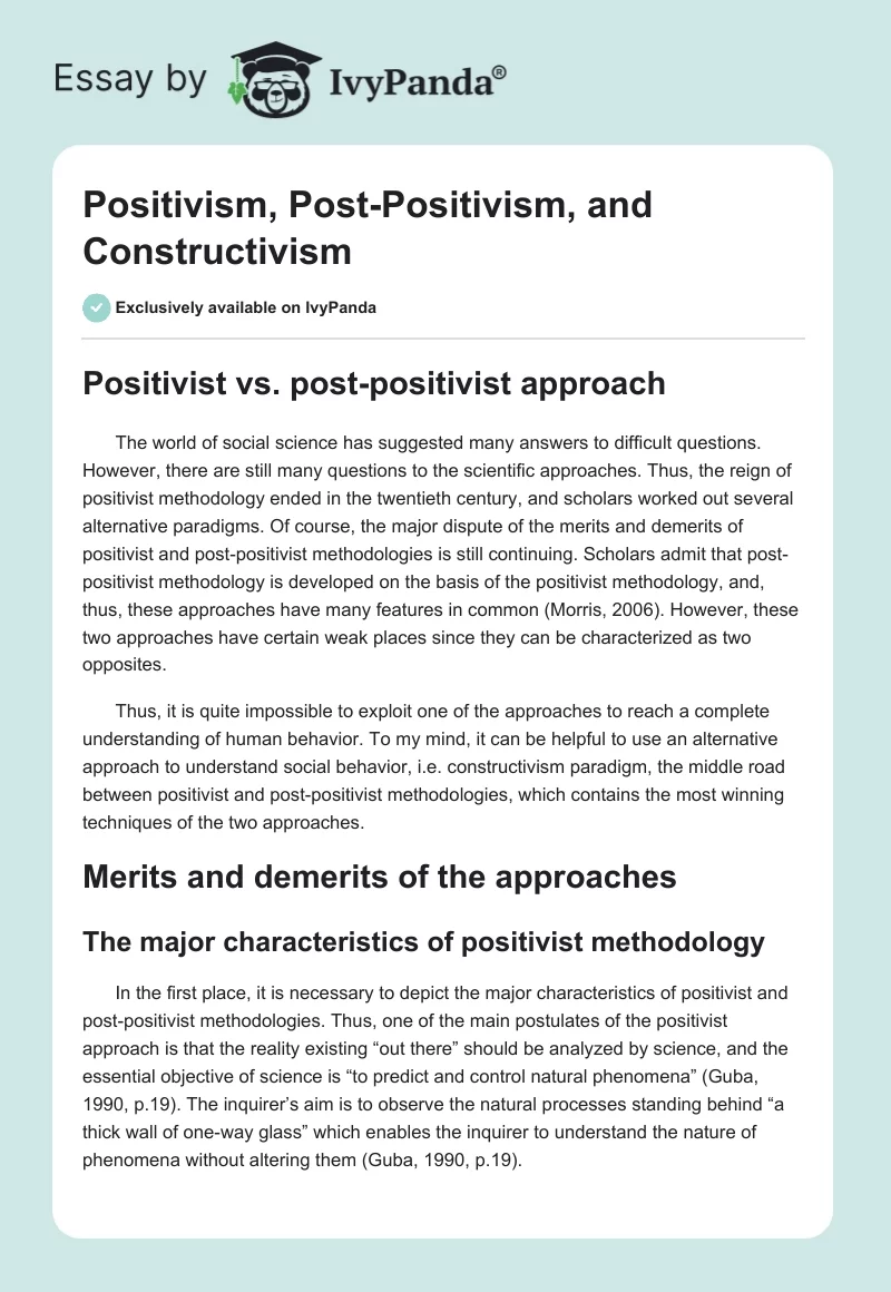 Positivism, Post-Positivism, and Constructivism. Page 1