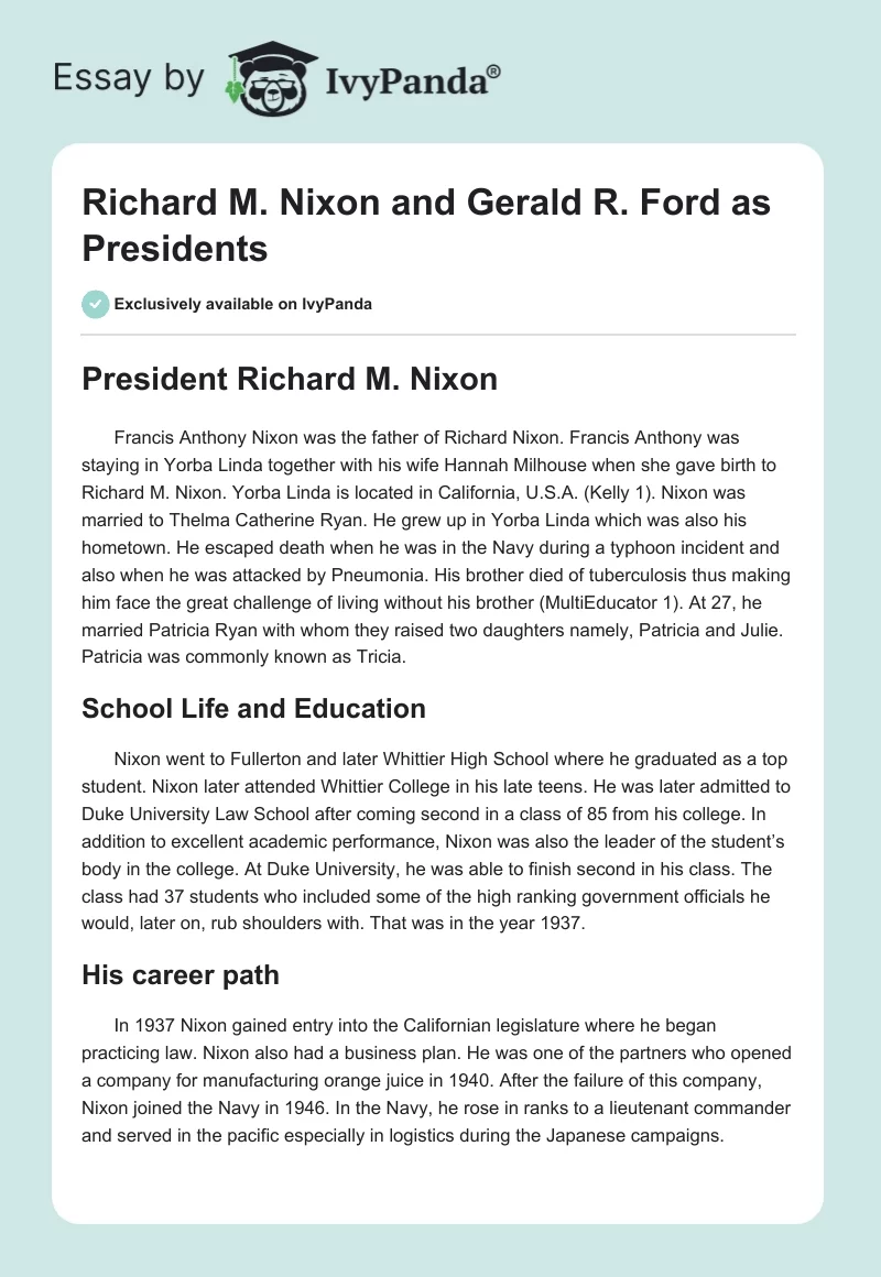 Richard M. Nixon and Gerald R. Ford as Presidents. Page 1