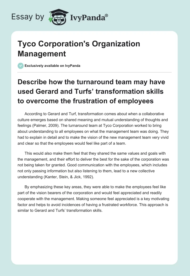 Tyco Corporation's Organization Management. Page 1