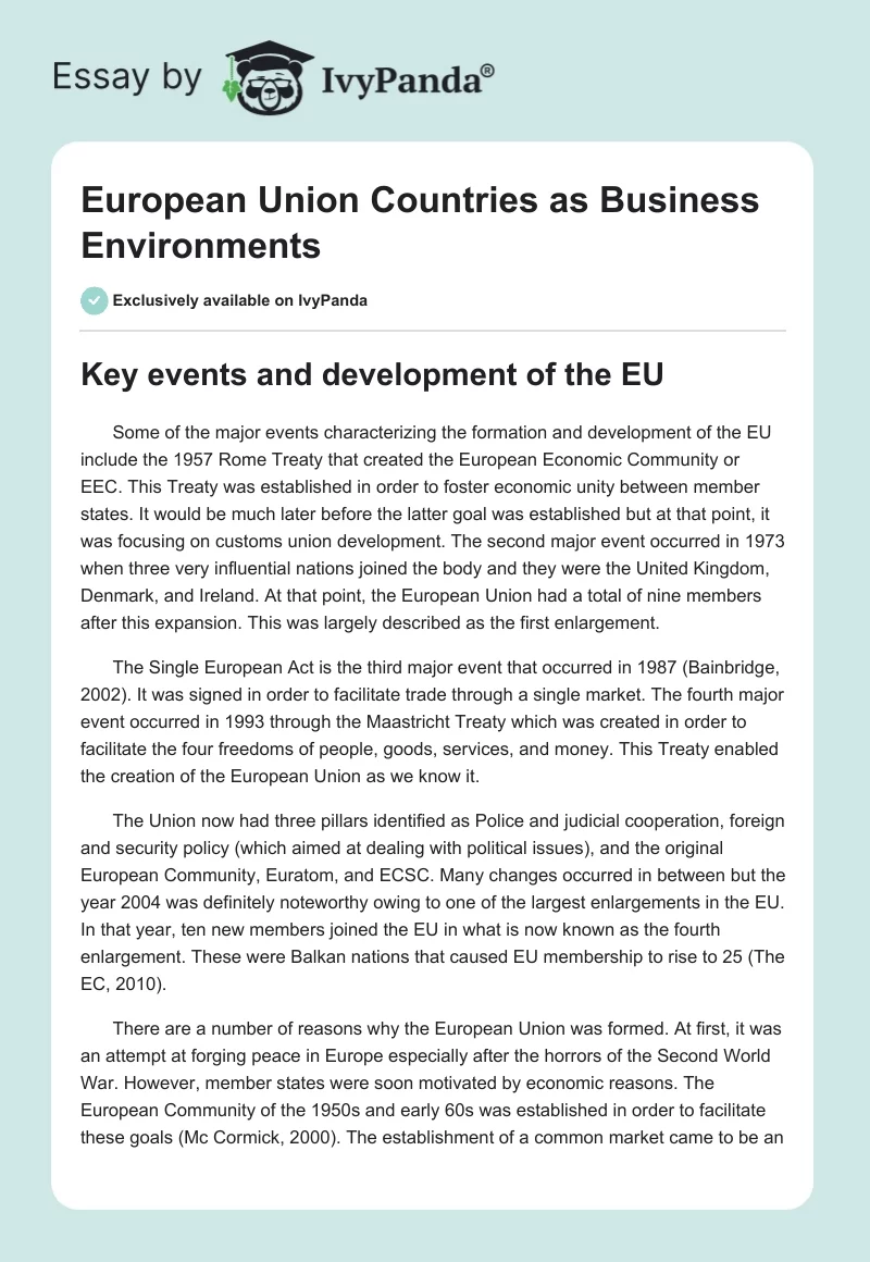 European Union Countries as Business Environments. Page 1