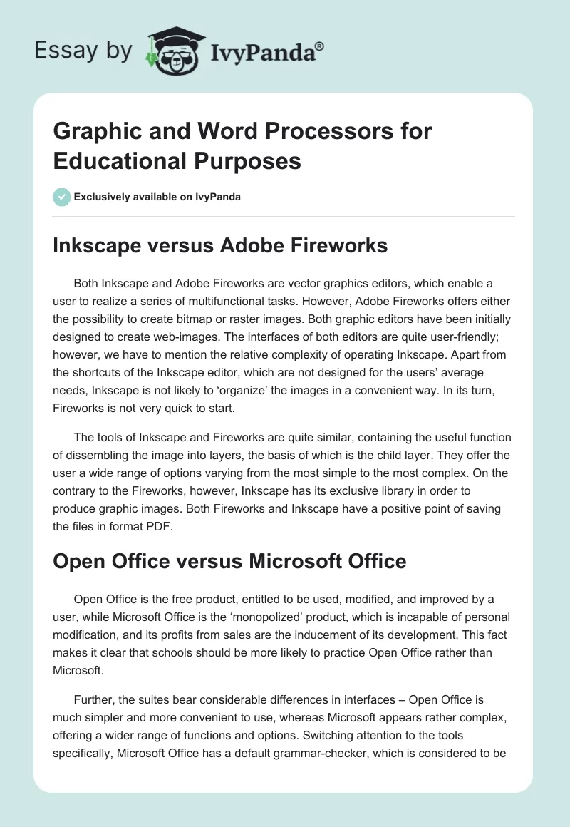 Graphic and Word Processors for Educational Purposes. Page 1