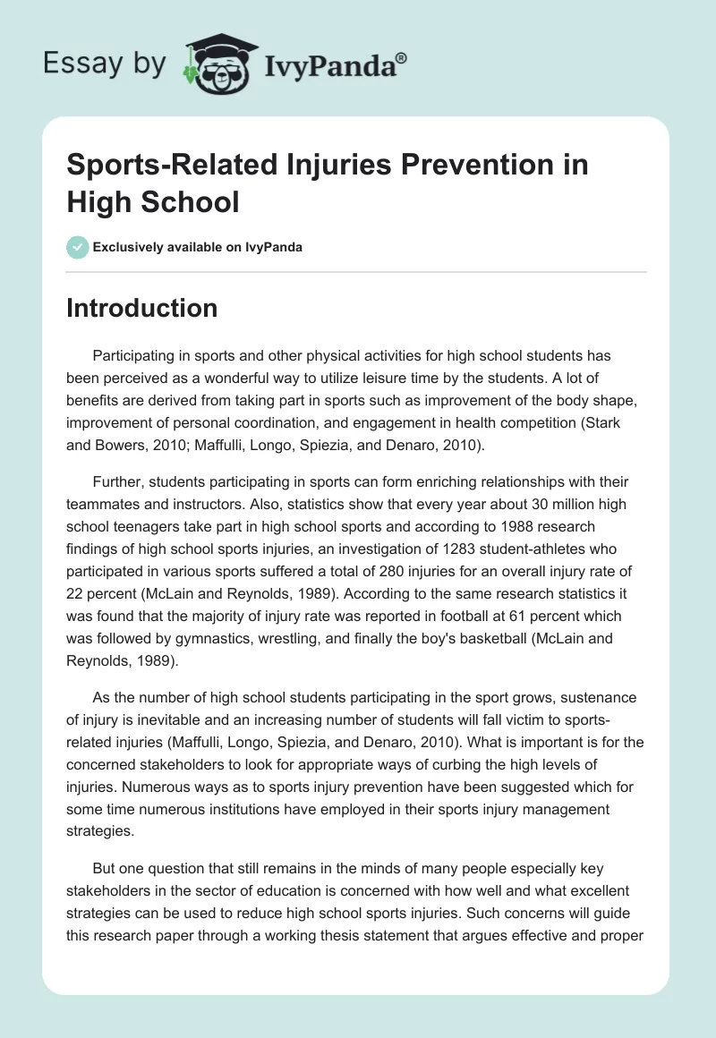 Sports-Related Injuries Prevention in High School. Page 1