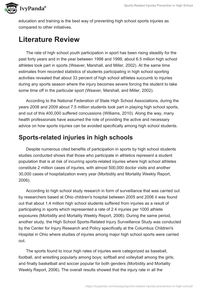 Sports-Related Injuries Prevention in High School. Page 2