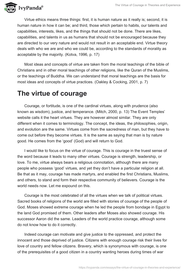 The Virtue of Courage in Theories and Experience. Page 2