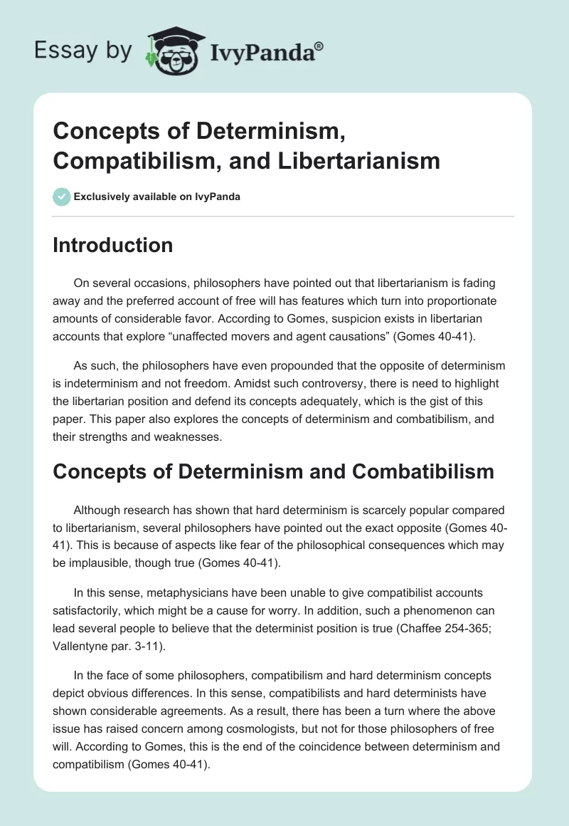 Concepts of Determinism, Compatibilism, and Libertarianism. Page 1