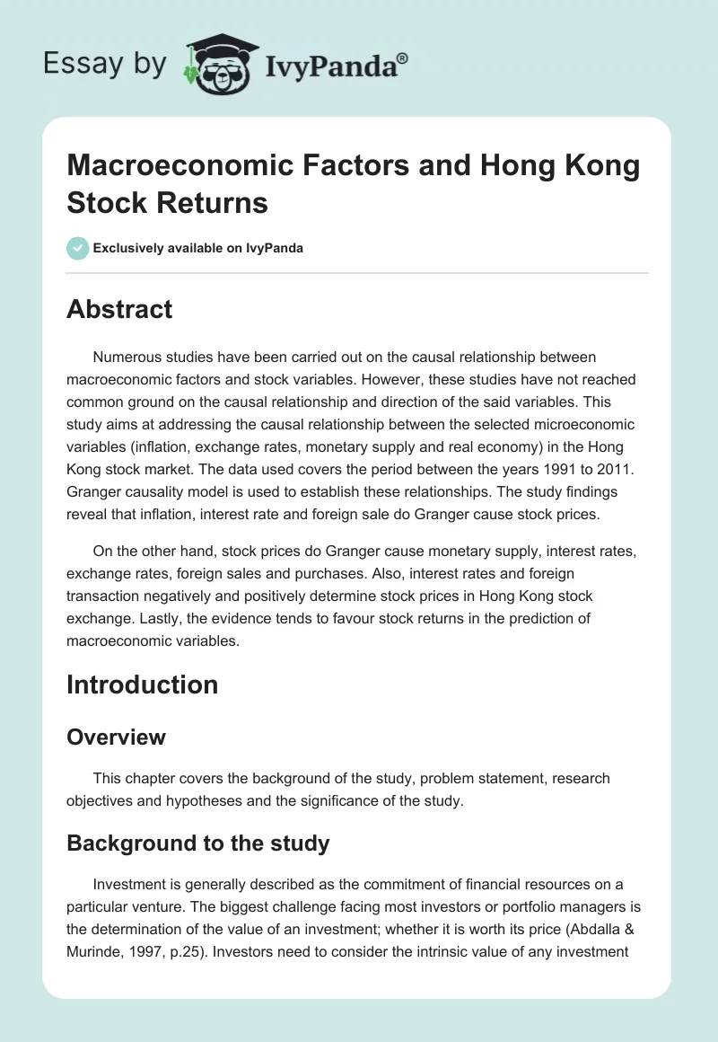 Macroeconomic Factors and Hong Kong Stock Returns. Page 1
