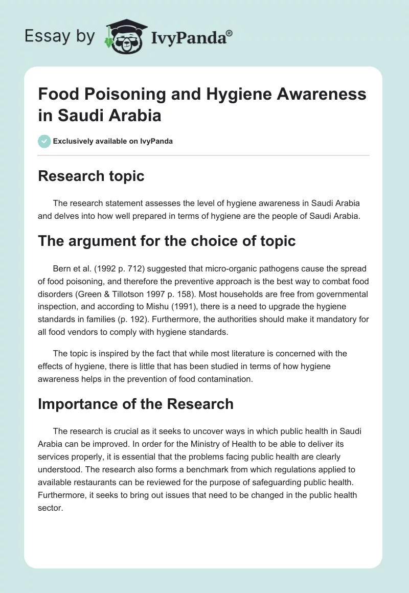 Food Poisoning and Hygiene Awareness in Saudi Arabia. Page 1