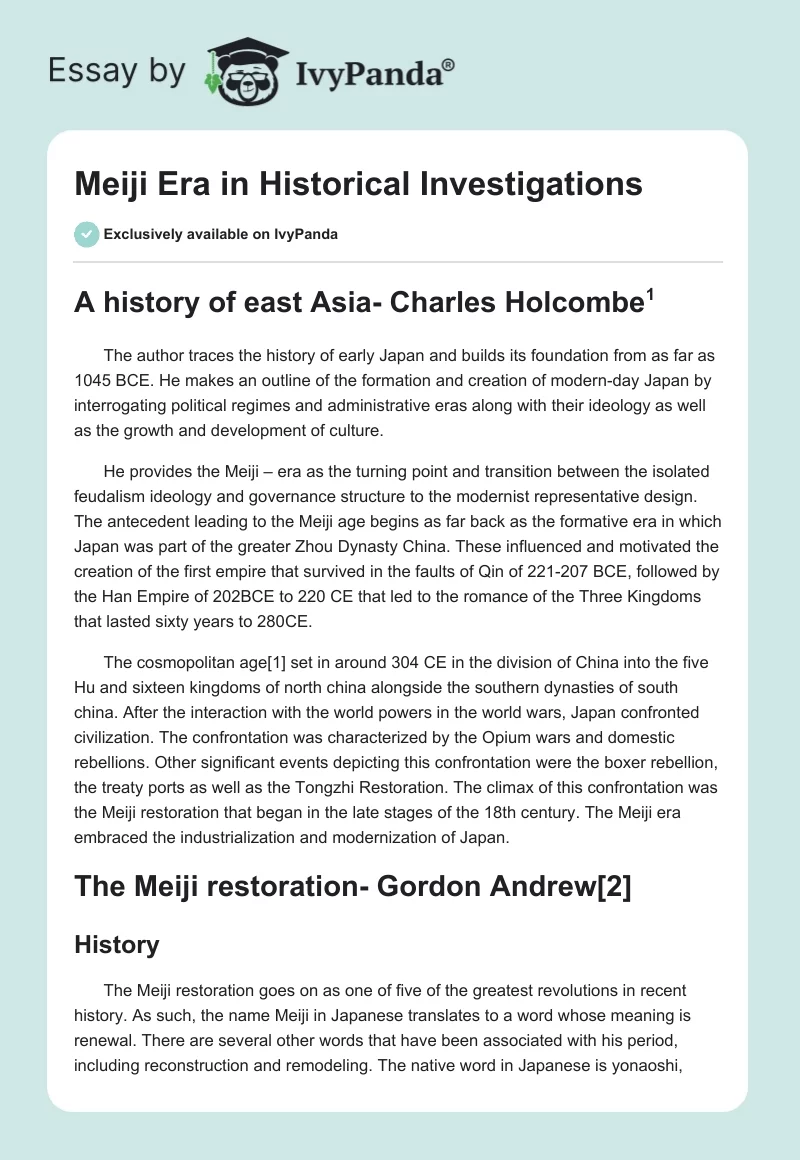 Meiji Era in Historical Investigations. Page 1