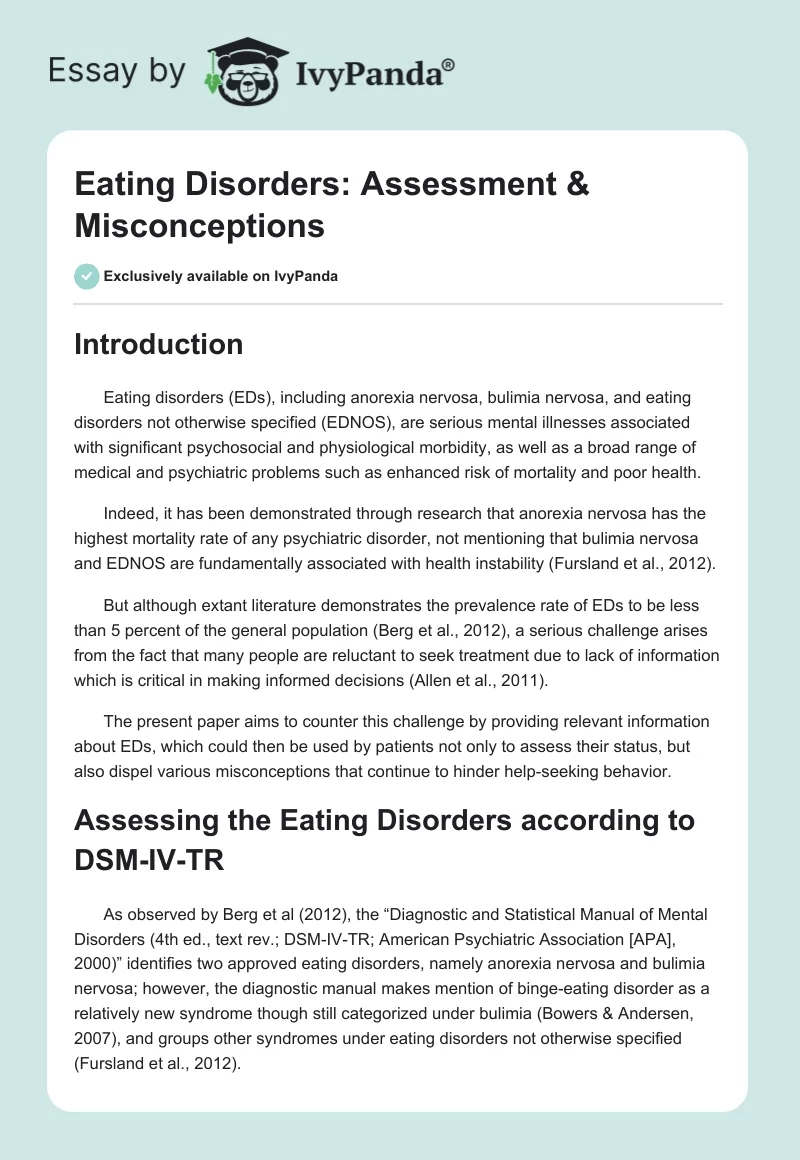 Eating Disorders: Assessment & Misconceptions. Page 1
