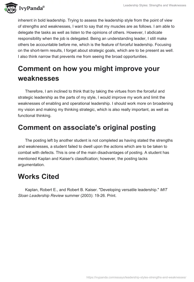 Leadership Styles: Strengths and Weaknesses. Page 2