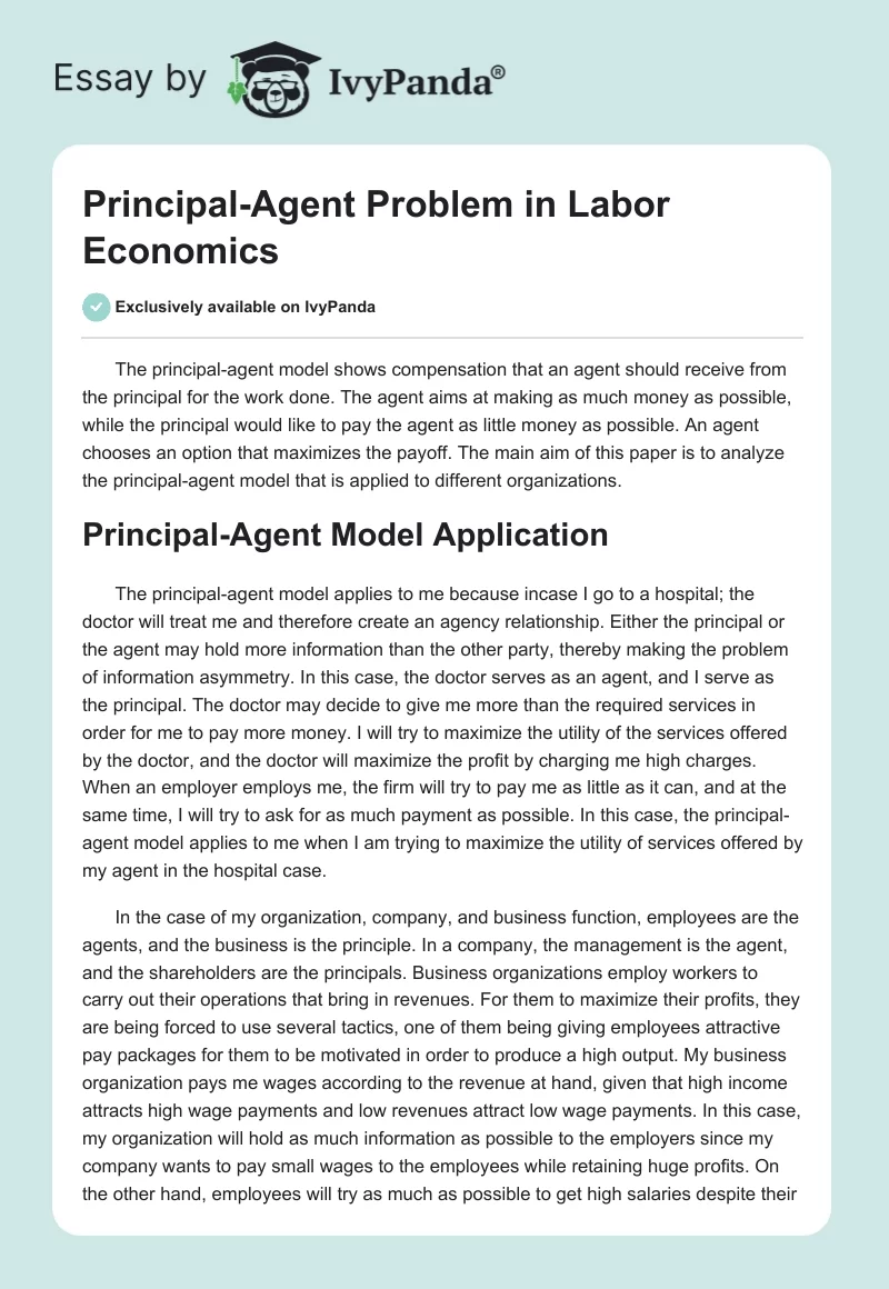 Principal-Agent Problem in Labor Economics. Page 1