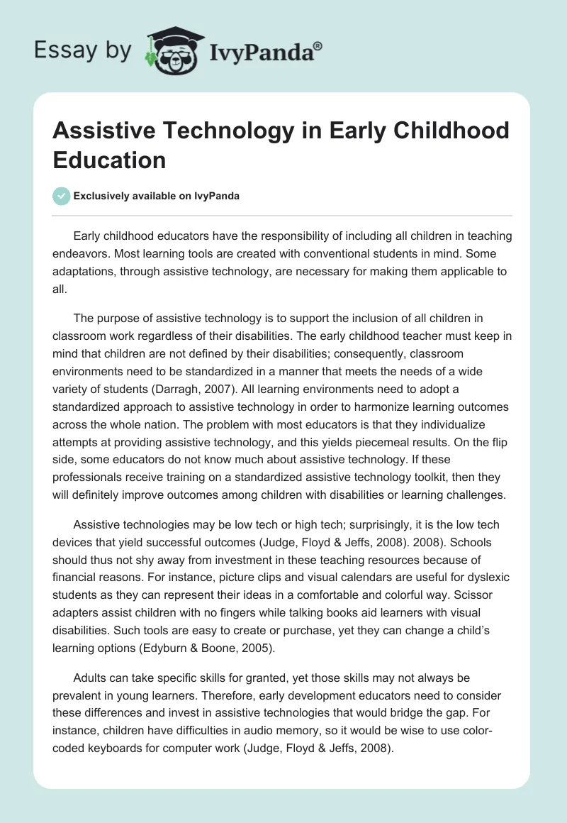 Assistive Technology in Early Childhood Education. Page 1