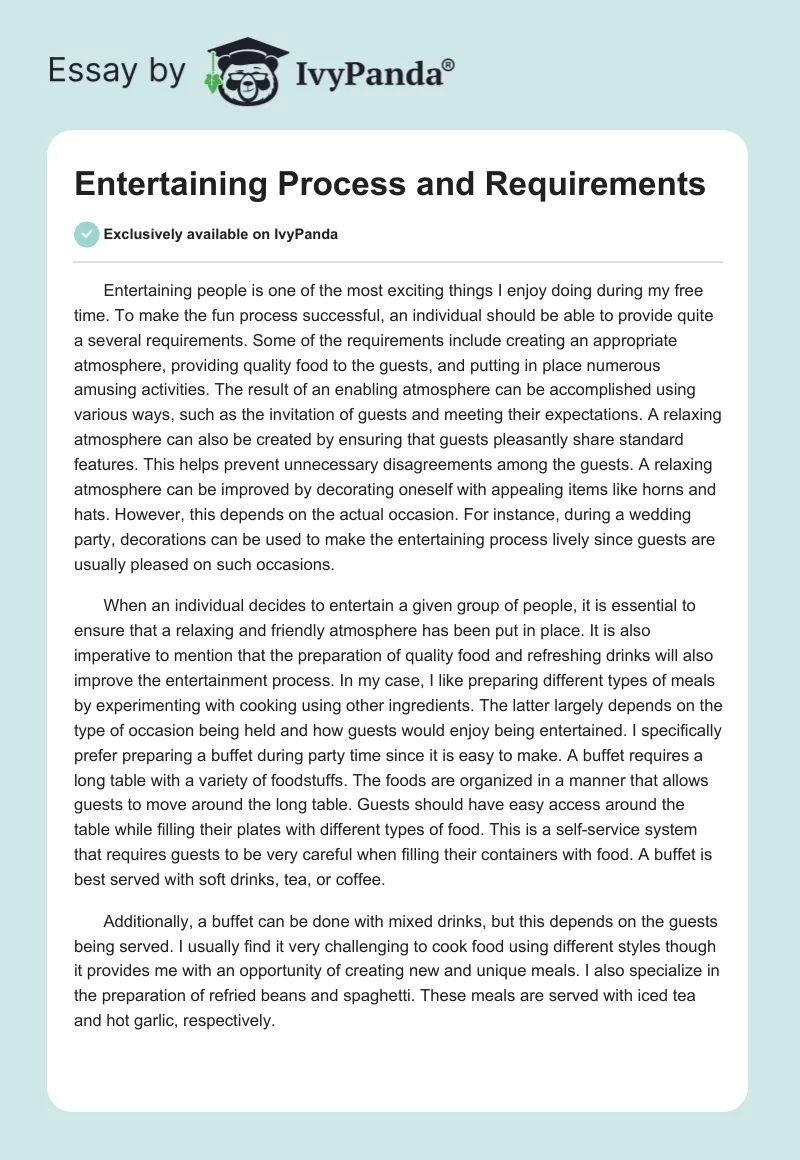 Entertaining Process and Requirements. Page 1