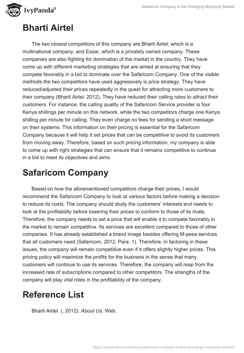 Safaricom Company in the Changing Monopoly Market. Page 3