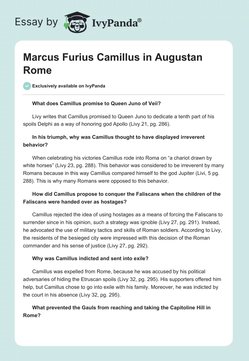 Marcus Furius Camillus in Augustan Rome. Page 1