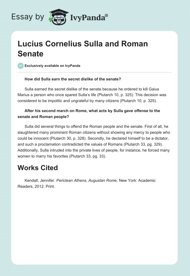 Lucius Cornelius Sulla and the Roman Senate. Page 1