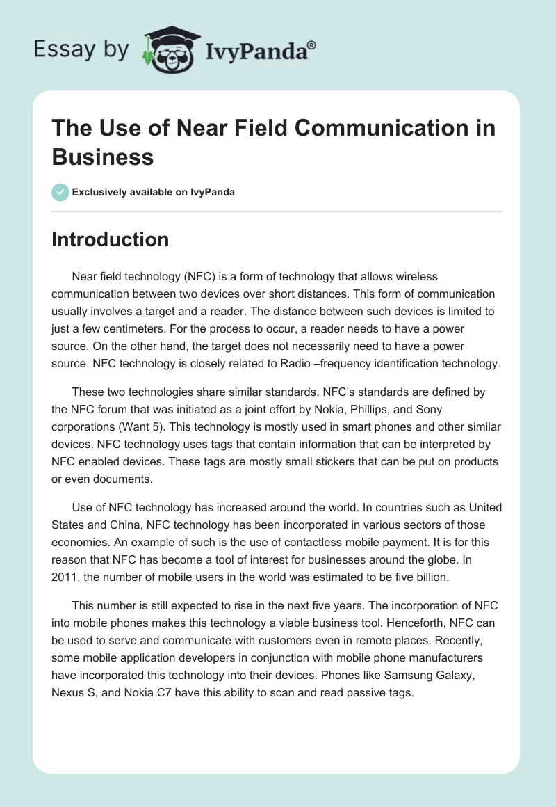 The Use of Near Field Communication in Business. Page 1