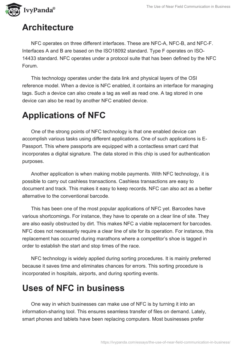 The Use of Near Field Communication in Business. Page 2