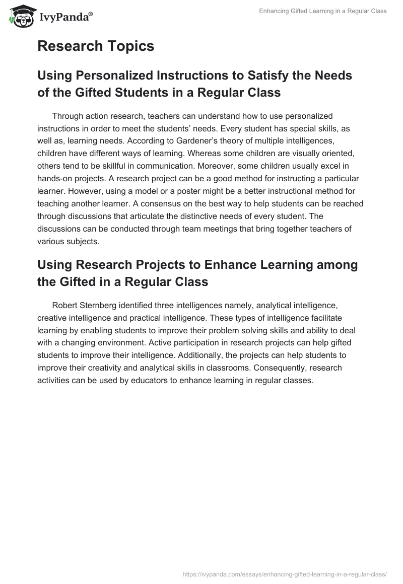 Enhancing Gifted Learning in a Regular Class. Page 2