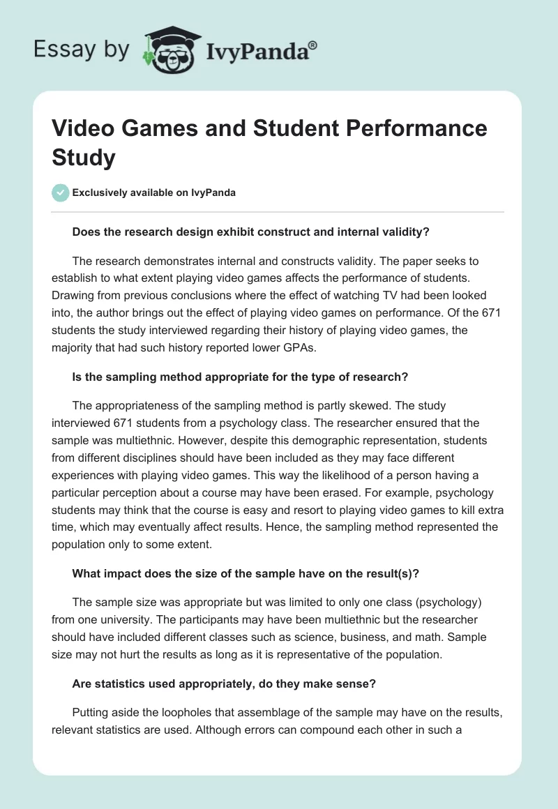 Video Games and Student Performance Study. Page 1