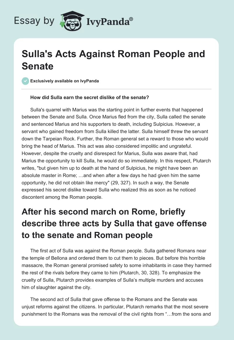 Sulla's Acts Against Roman People and Senate. Page 1