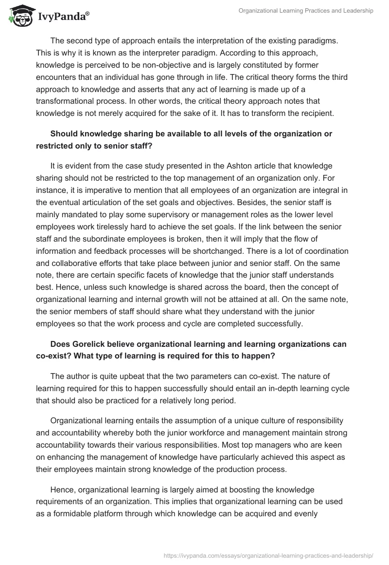 Organizational Learning Practices and Leadership. Page 3