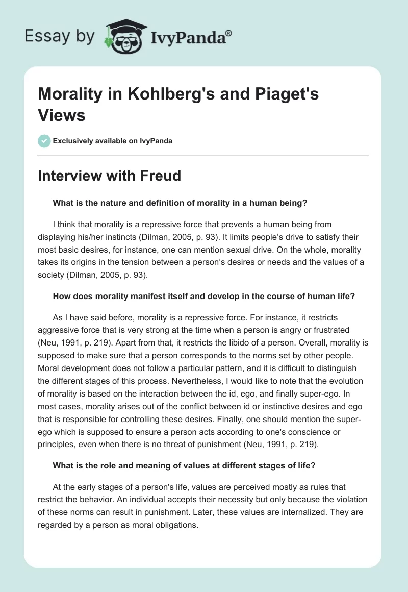 Morality in Kohlberg's and Piaget's Views. Page 1