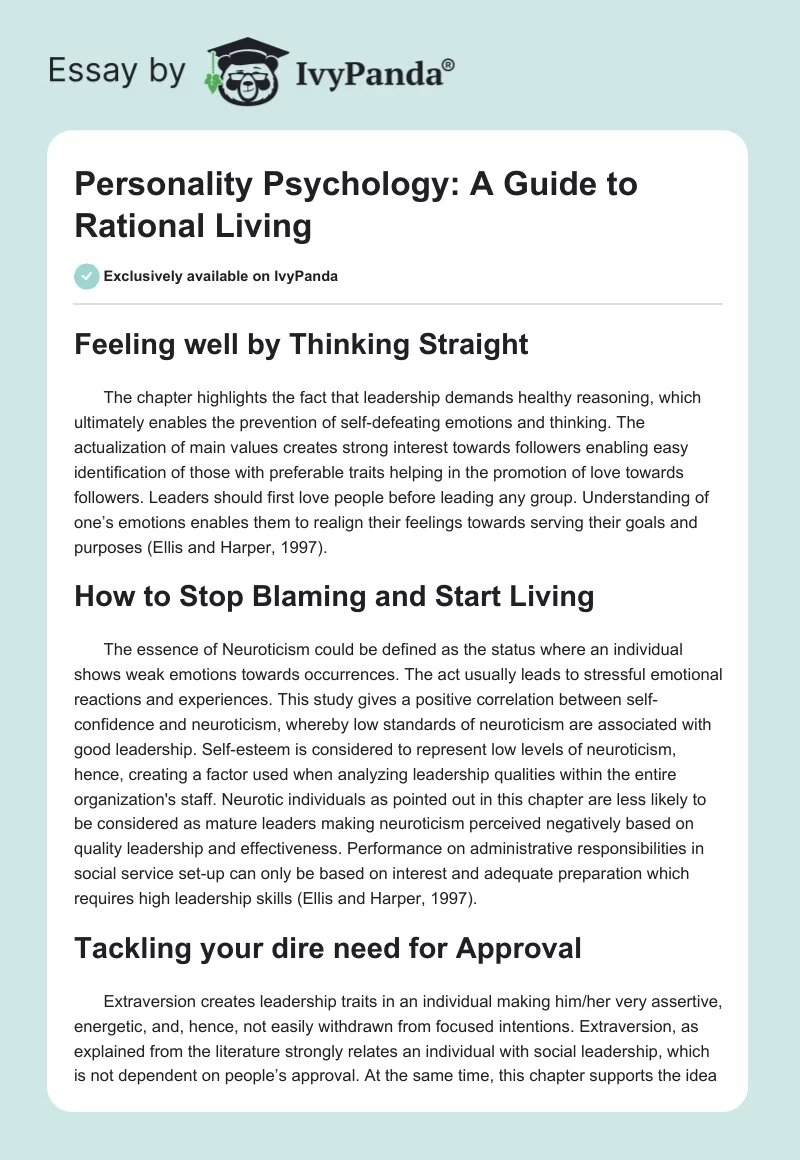 Personality Psychology: A Guide to Rational Living. Page 1