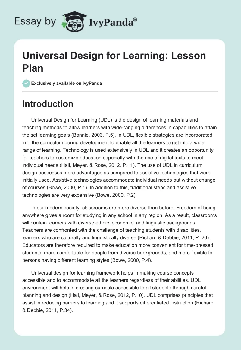 Universal Design for Learning: Lesson Plan. Page 1