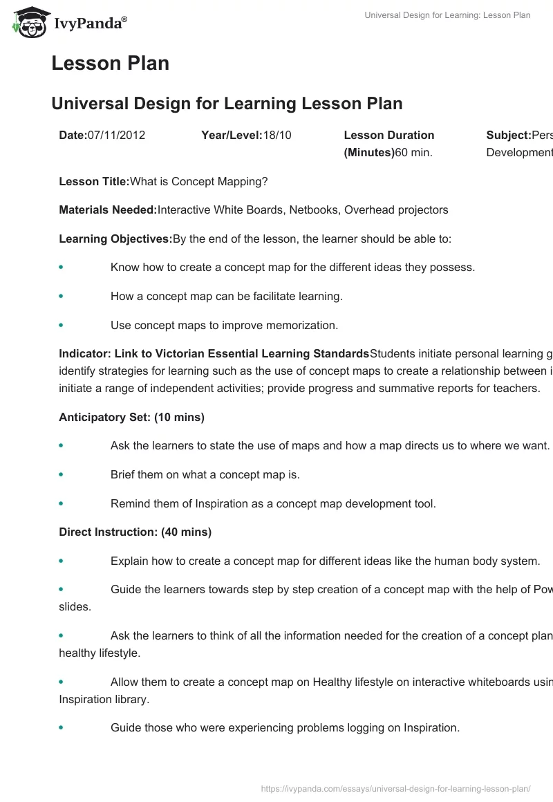 Universal Design for Learning: Lesson Plan. Page 2