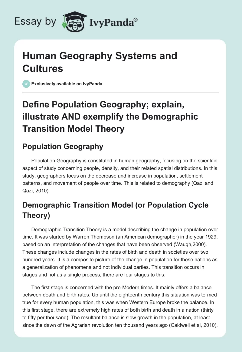 Human Geography Systems and Cultures. Page 1