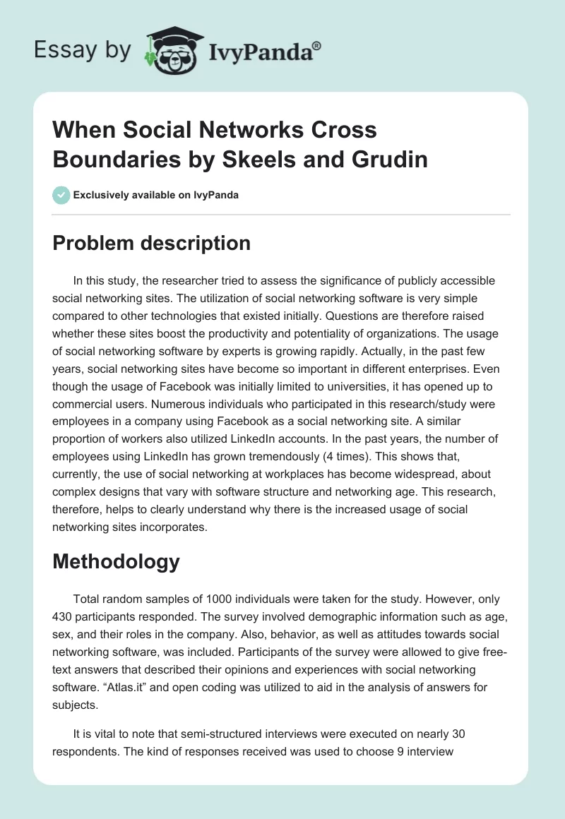 "When Social Networks Cross Boundaries" by Skeels and Grudin. Page 1