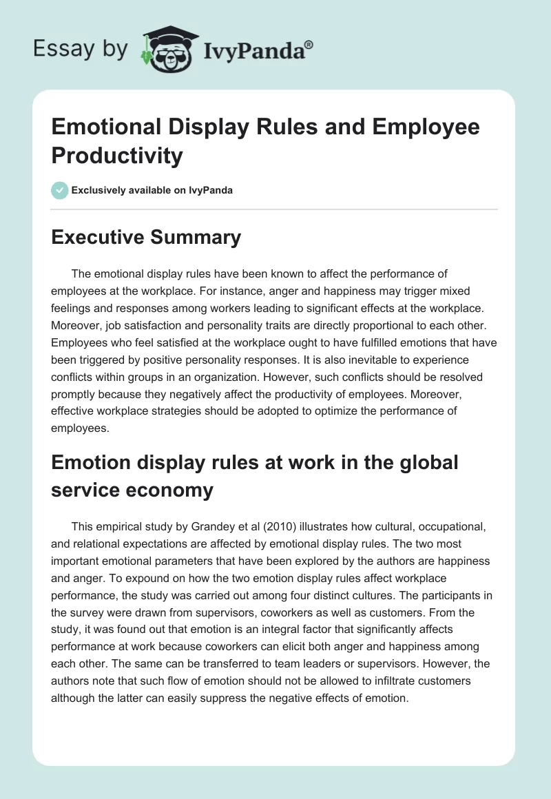 Emotional Display Rules and Employee Productivity. Page 1
