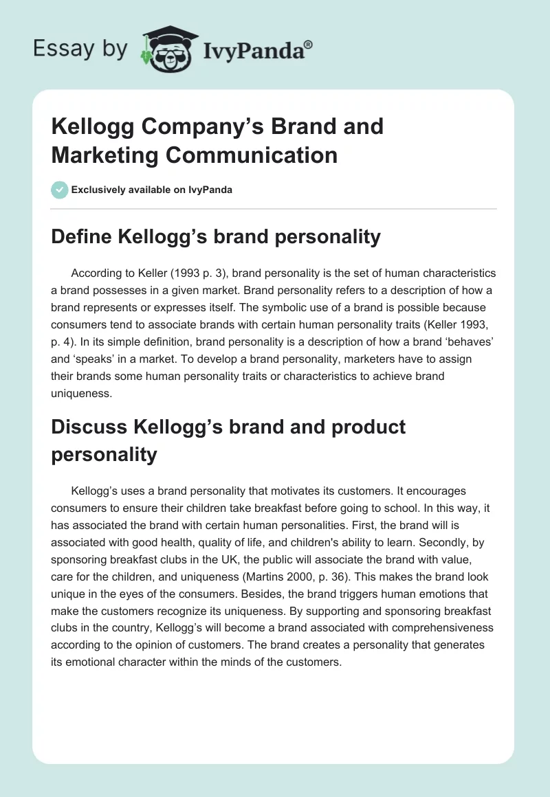 Kellogg Company’s Brand and Marketing Communication. Page 1