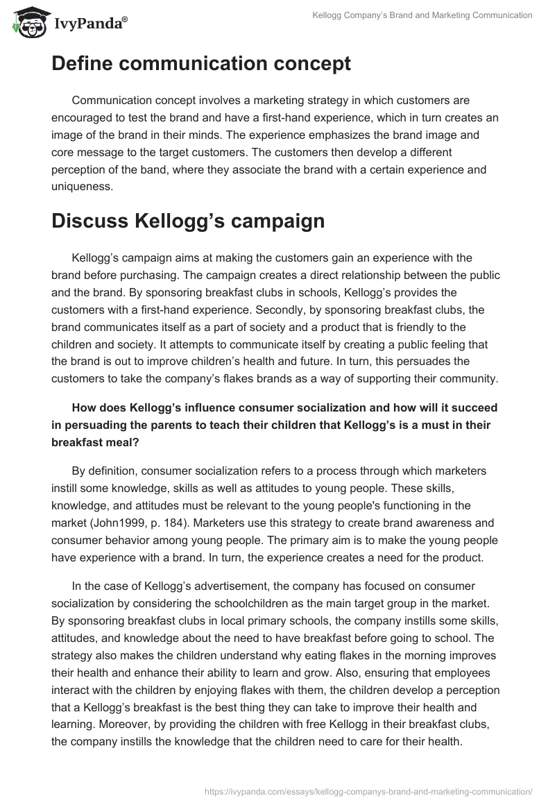 Kellogg Company’s Brand and Marketing Communication. Page 2