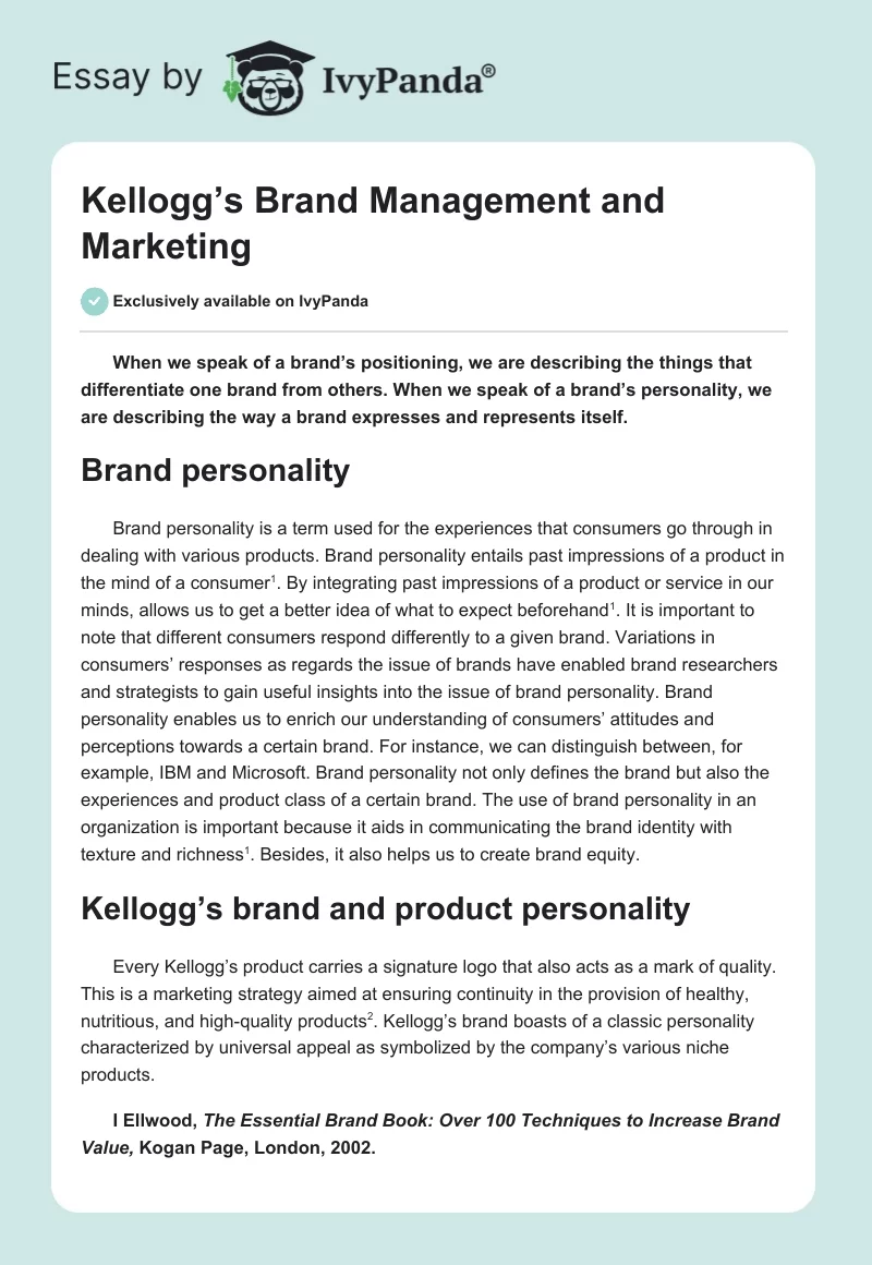 Kellogg’s Brand Management and Marketing. Page 1