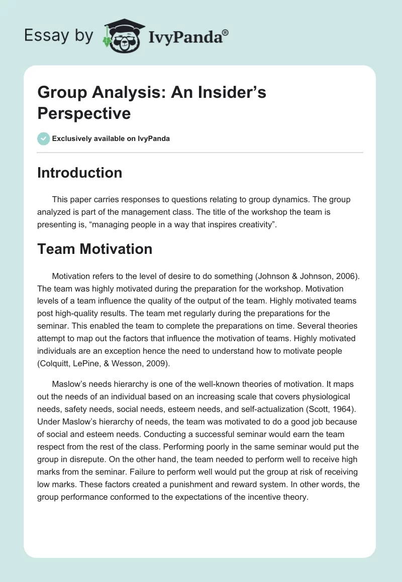 Group Analysis: An Insider’s Perspective. Page 1