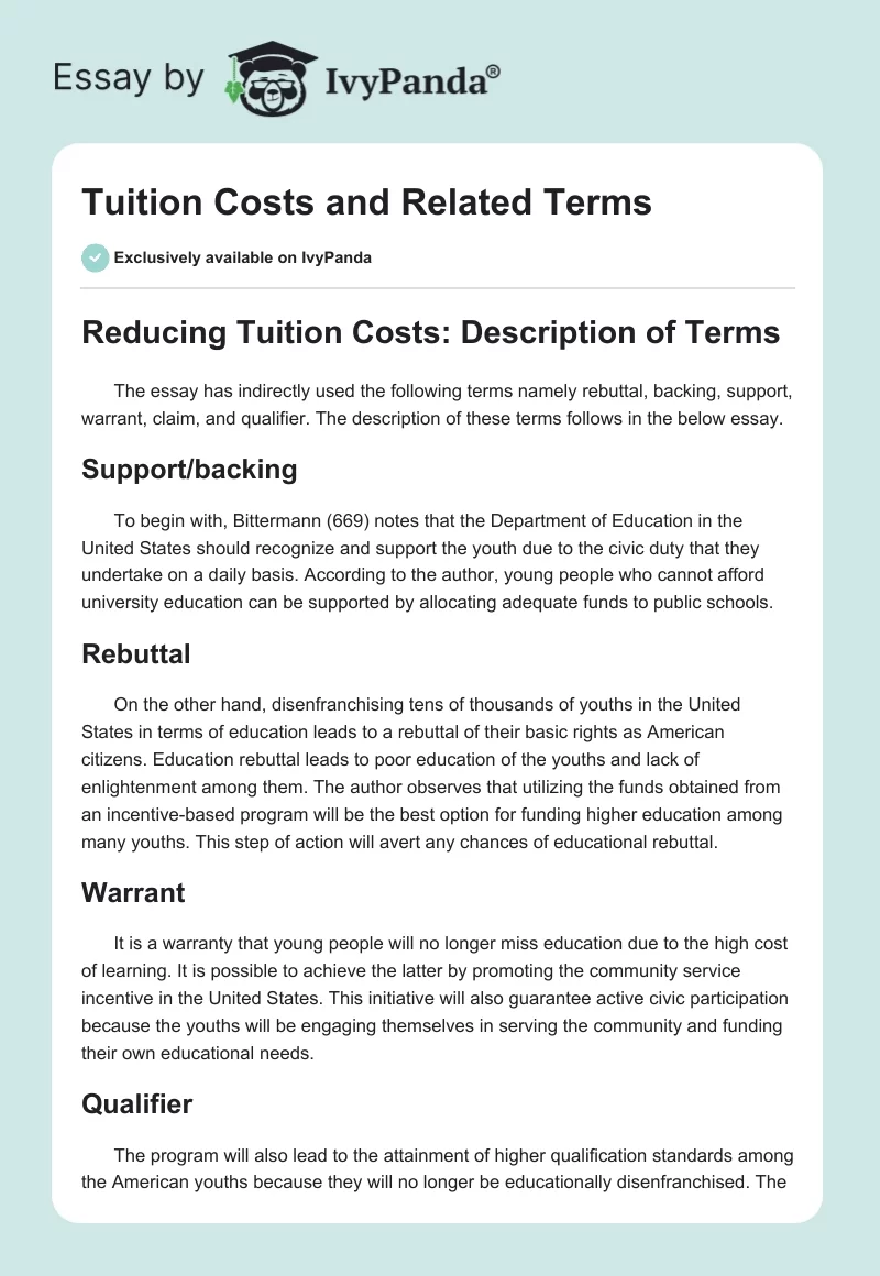 Tuition Costs and Related Terms. Page 1