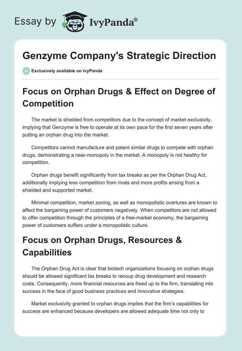 Genzyme Company's Strategic Direction. Page 1