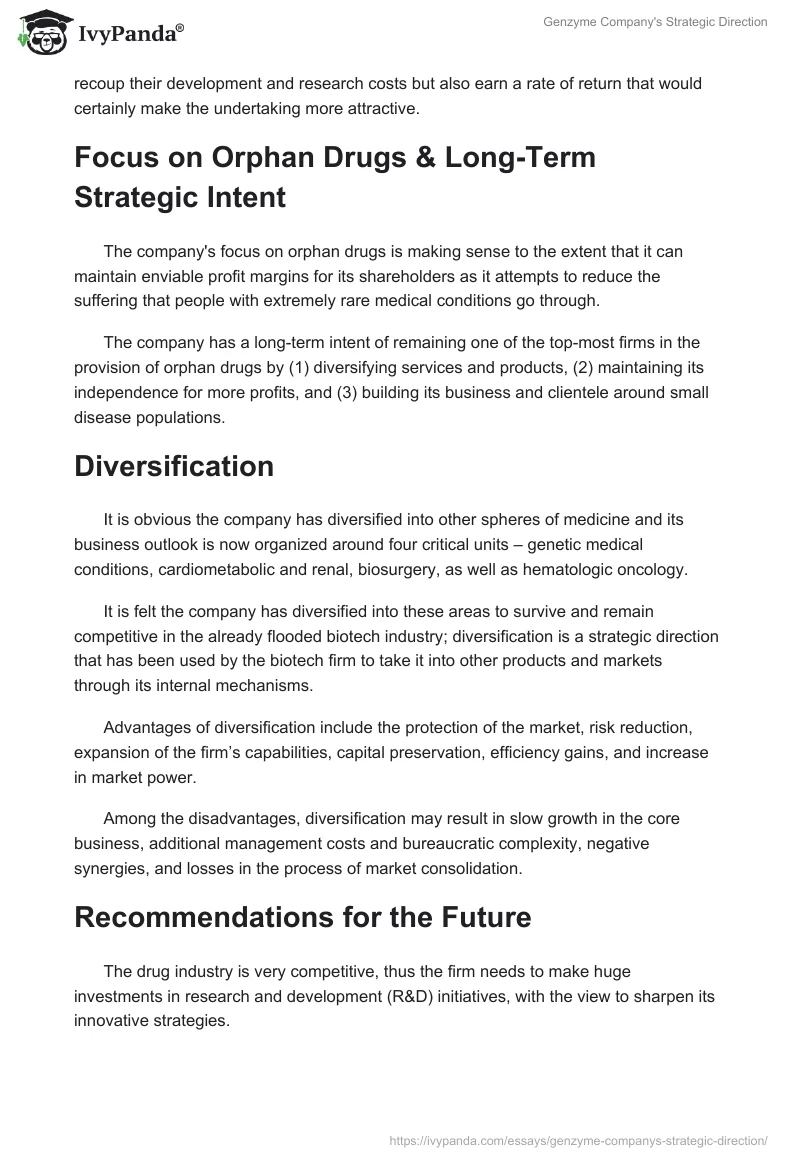 Genzyme Company's Strategic Direction. Page 2