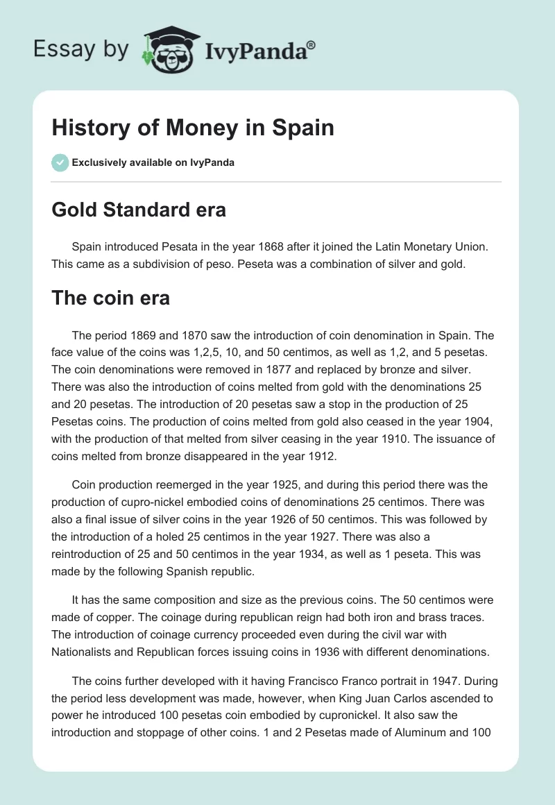 History of Money in Spain. Page 1
